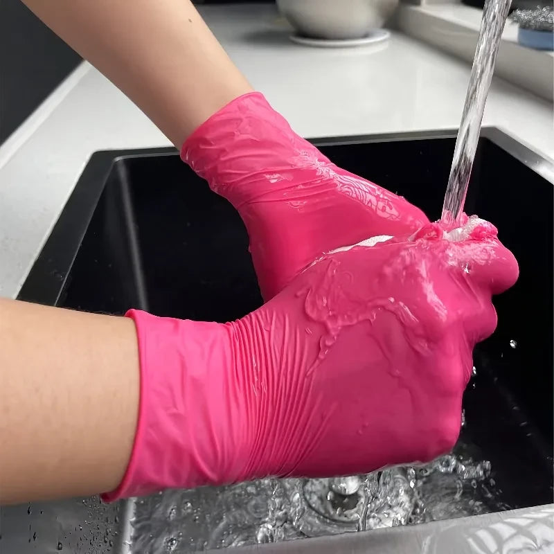 Rose Pink Nitrile Disposable Gloves