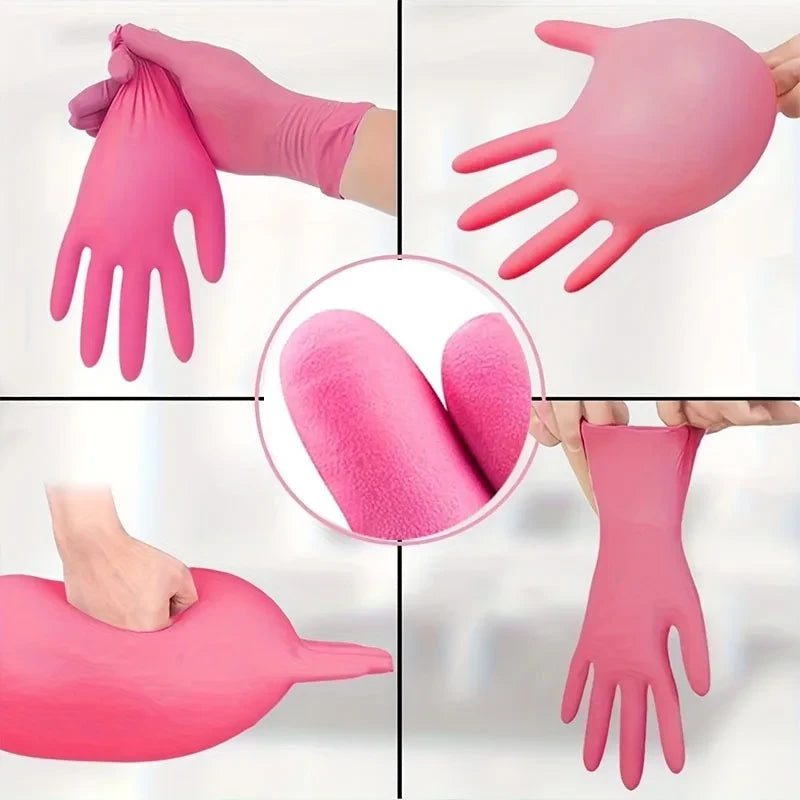 Rose Pink Nitrile Disposable Gloves